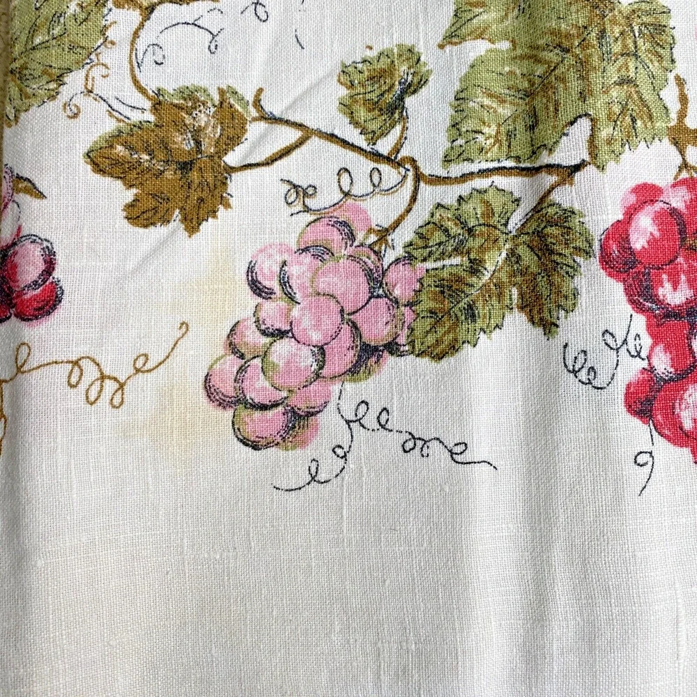 Square tablecloth printed cotton blend pink red grapes greenery vine border FLAW